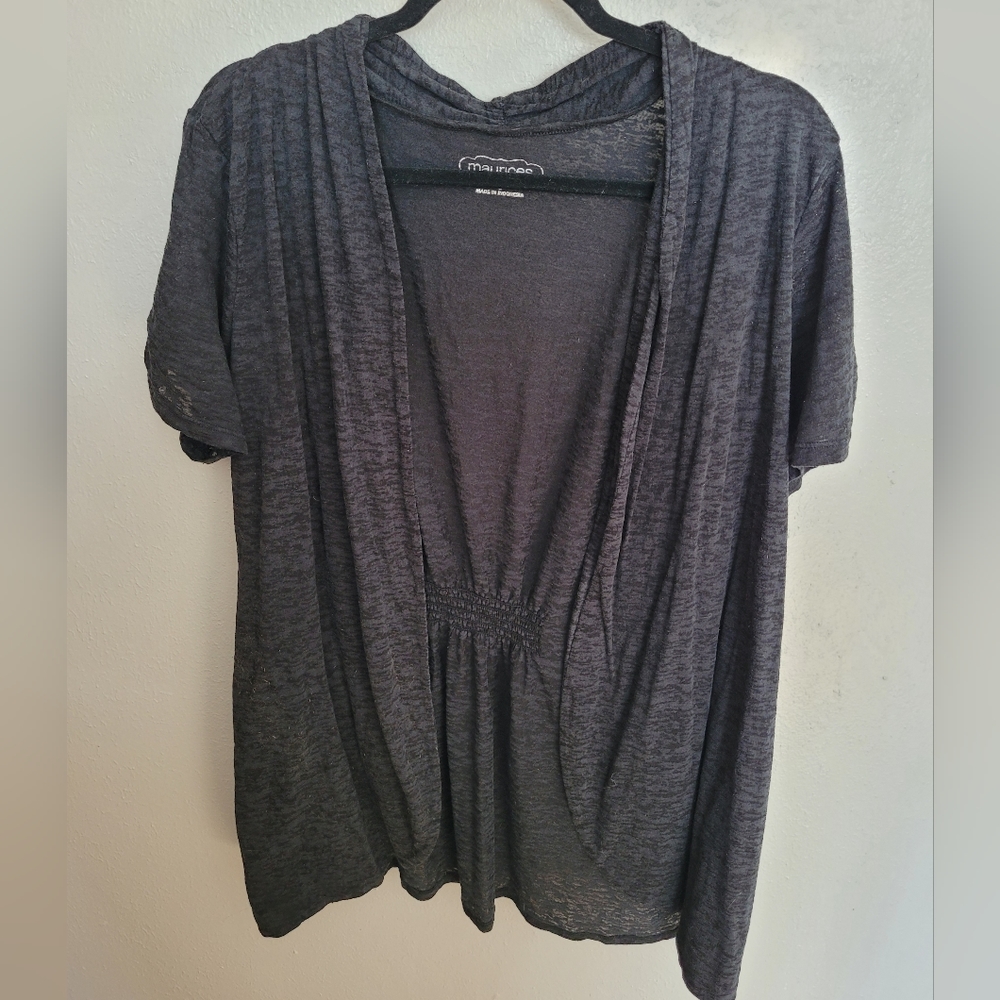 Plus Size Maurices Black Burnout Open Front Short Sleeve Cardigan Size: 3